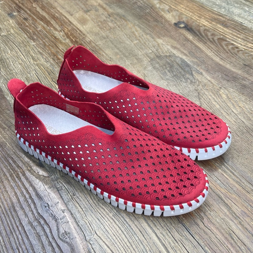 ILSE JACOBSEN - WOMENS TULIP WHITE SOLE DEEP RED SLIP ON SHOES SIZE 40 ~ 10 US